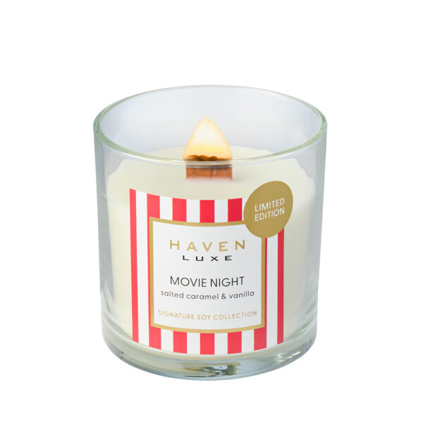 Haven Luxe Movie Night Limited Edition Salted Caramel & Vanilla Wood Wick Candle - Image 4