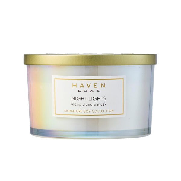 Haven Luxe Night Lights Limited Edition Ylang Ylang & Musk Signature Soy Blend 3 Wick Candle