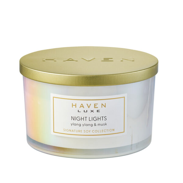 Haven Luxe Night Lights Limited Edition Ylang Ylang & Musk Signature Soy Blend 3 Wick Candle - Image 2