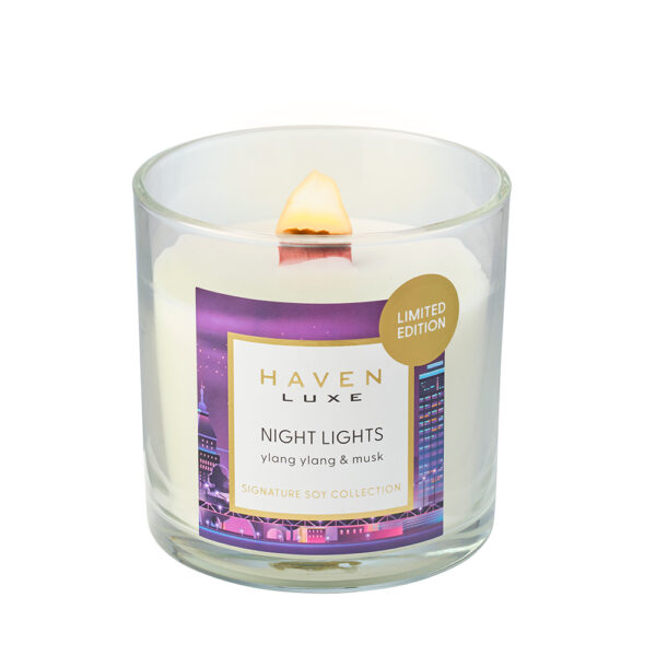 Haven Luxe Night Lights Limited Edition Ylang Ylang & Musk Wood Wick Candle - Image 3